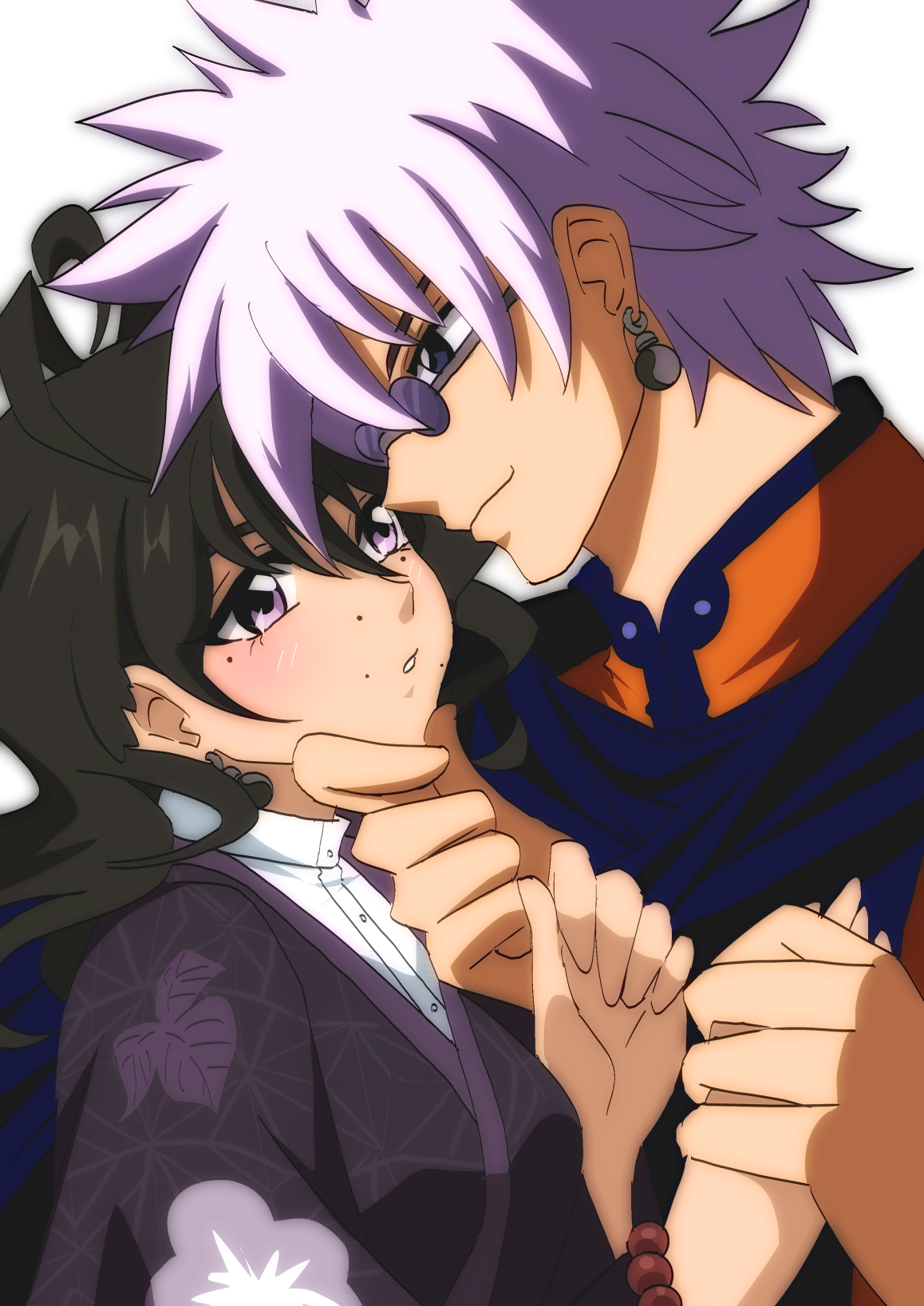 artwork of Enishi tilting Yukie's face up and holding their hand while they blush